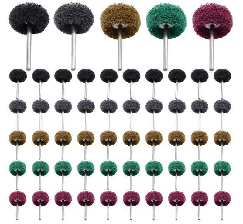 Mdvora 50/100/200pcs Abrasive Wheel, 1" Buffing Polishing Wheels, Metal Polishing Compound for Rotary Tools-1/8(3mm) Shank, 120 Grit, 180 Grit, 320 Grit, 400 Grit, 600 Grit - Image 1